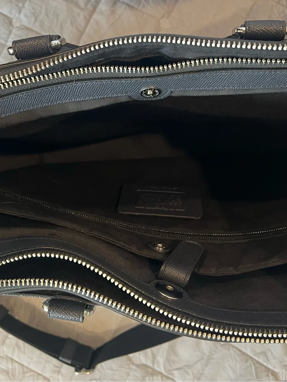 Coach Smoke Grey Pebbled Leather Men's Briefcase with Removable Shoulder Strap